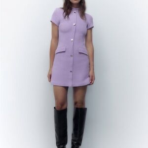 TEXTURED WEAVE MINI DRESS - Lilac XS
